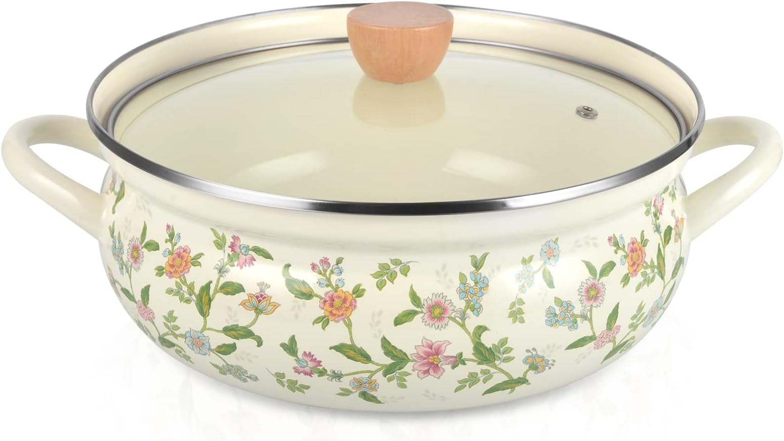 Enamel Stock Pot with Lid, Floral Retro Cooking Pot for Stove Non Stick Soup Pot, Induction Pasta Pot, All Stove Compatible (STYLE1)