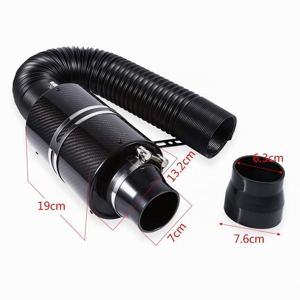 Kit di aspirazione aria fredda, filtro dell'aria sportiva per auto, set di filtro ad aria fredda in fibra di carbonio per auto, 7,6 cm, filtro ad aria in fibra di carbonio, kit di alimentazione con
