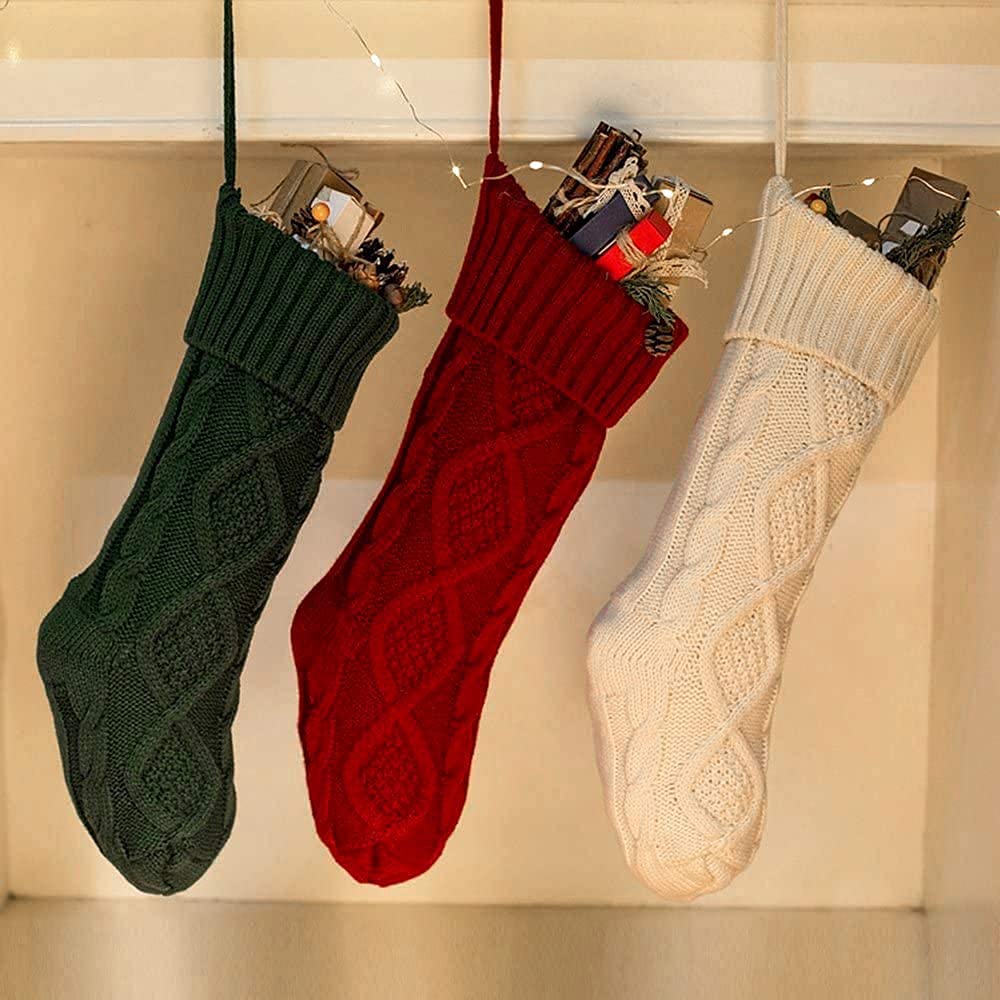 Lot Chaussettes Noël Bordeaux Lot De 4 Chaussettes De Noël Weldomcor - 45.7cm, Laine Torsadée, Déco Cheminée Bordeaux Chaussette De Noel Cheminée