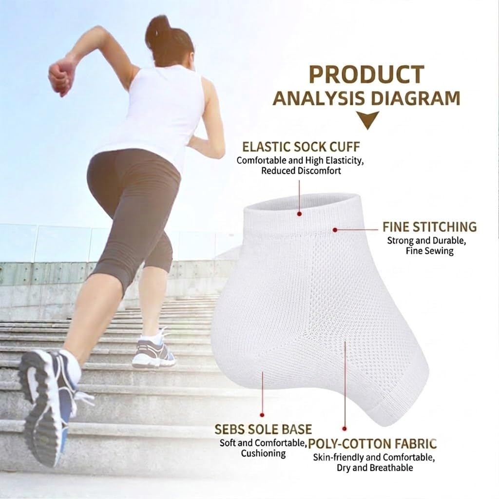 Height Increase Insoles 1.4 Inch Invisible Heightening Socks, Breathable Hollow SEBS Gel Heel Cups, Soft Shock Absorbing Heel Pads for Boots Sneakers Men Women, White