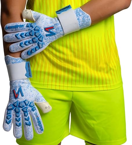 Miniatura 4 de ONEKEEPER Orion - Guantes de portero de nivel profesional blanco y azul para adultos y jóvenes, guantes de portero de fútbol GK, látex de contacto