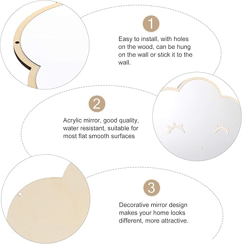 Miniatura 3 de BESPORTBLE 1 calcomanía de espejo acrílico de nube sonriente, espejo de madera, calcomanía de pared para habitación de niños, guardería, dormitorio,