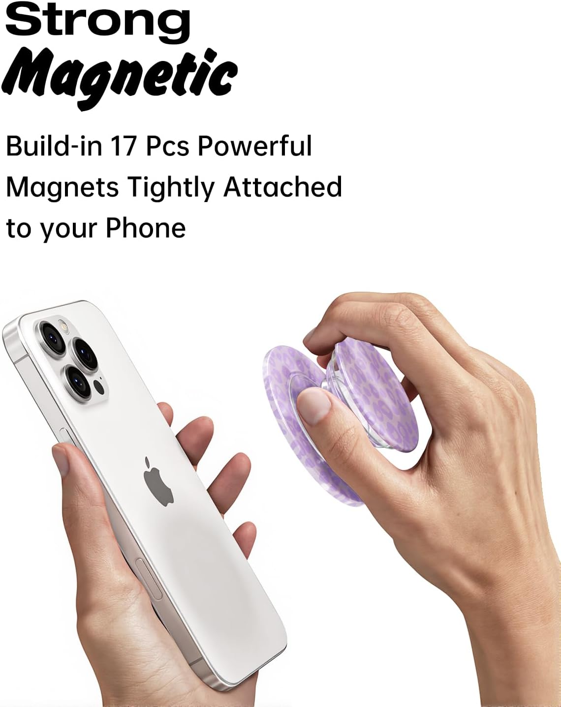 Svanove Magnetic Phone Grip Compatible with Magsafe Phone Grip Holder, Collapsible Cheetah Print Mag Safe Cellphone Grips Kickstand, Cute Leopard Stand for iPhone Samsung Android, Purple Lilac image 5