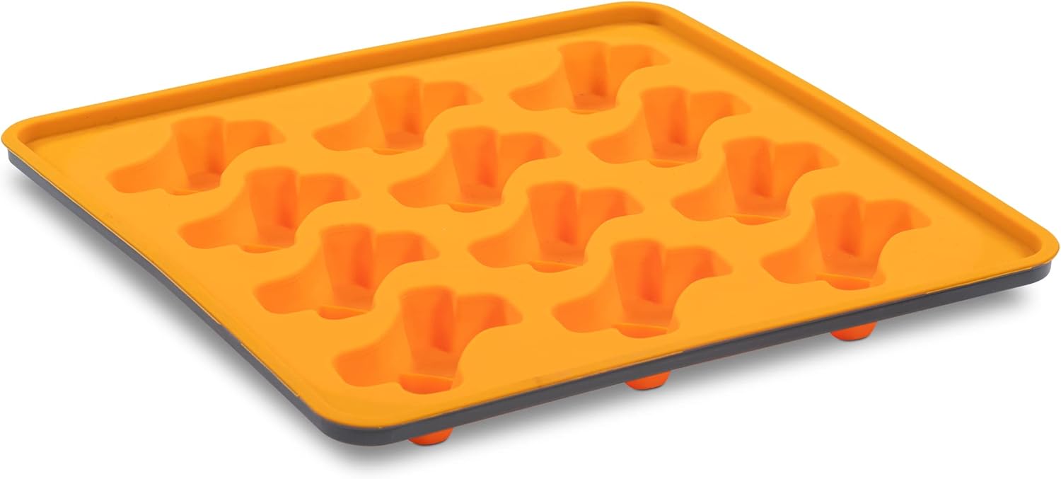 Messy Mutts Framed Silicone Treat and Topper Making Molds | 10" x 10" Tray | 12 Bone Shaped Cavities | Dishwasher, Freezer Safe | Perfect for DIY Dog Treats (Orange)