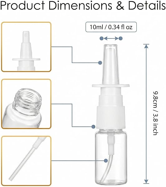 5 unidades de botellas pulverizadoras, atomizador recargable de plástico de 10 ml con bomba de niebla fina para rellenar perfumes y aceites en spray nasal (transparente) - 2