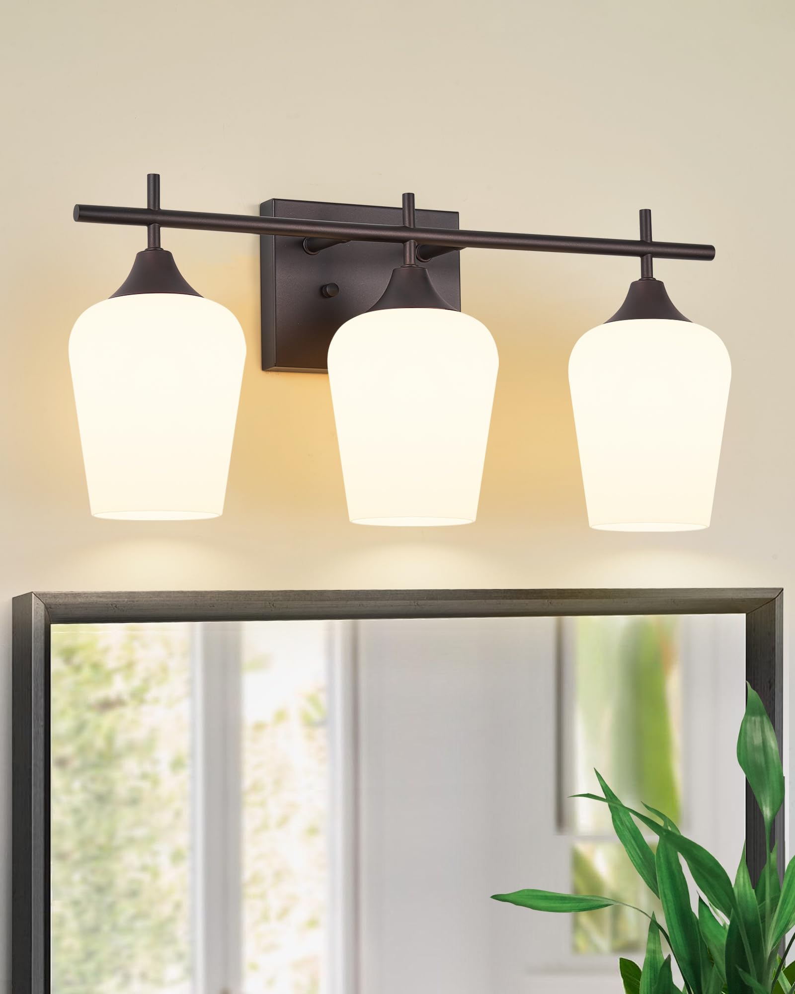 Osimir 3-Light Bathroom Lighting Fixtures Over Mirror, 21" Oil Rubbed Bronze Vanity Lights Farmhouse Bath Wall Sconce with Milk Glass for Bath,