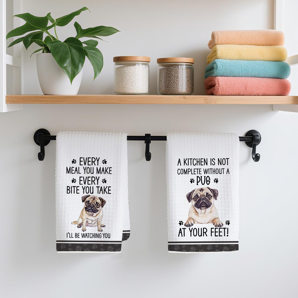 2Pcs Funny Dog Kitchen Towels 24x14 Inch, Cute Pug Waffle Weave Dish Towels for Kitchen Home Farmhouse, White Absorbent Microfiber Hand Tea Towel, Pug Gifts for Pug Lovers Women - Image 4