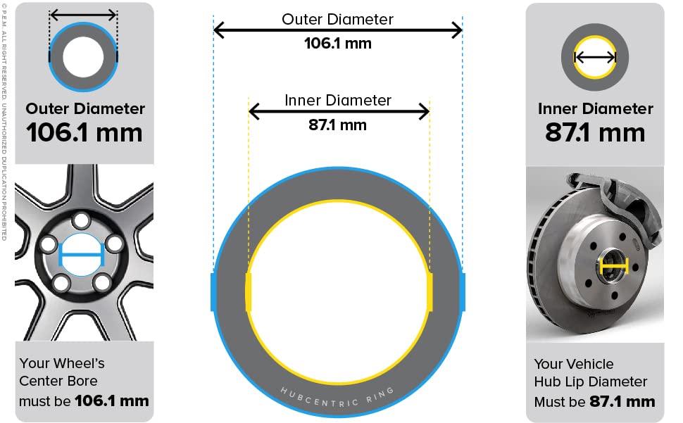 Image of Hubcentric Rings (Pack of 4) - 87.1mm ID to 106.1mm OD - Black Poly Carbon Plastic Hubrings Hub - Only Works on 87.1mm Vehicle Hubs and 106.1mm Wheel Centerbore