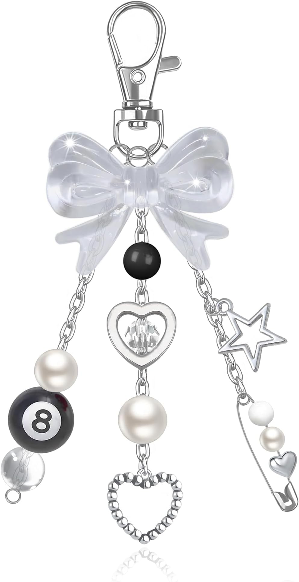 Aesthetic Keychain, Y2K Heart Bow Chain Keyring for Backpack Decoration, Car Interior Accessory, Cute Bag Charm Kit, Women's Keyrings and Keychains