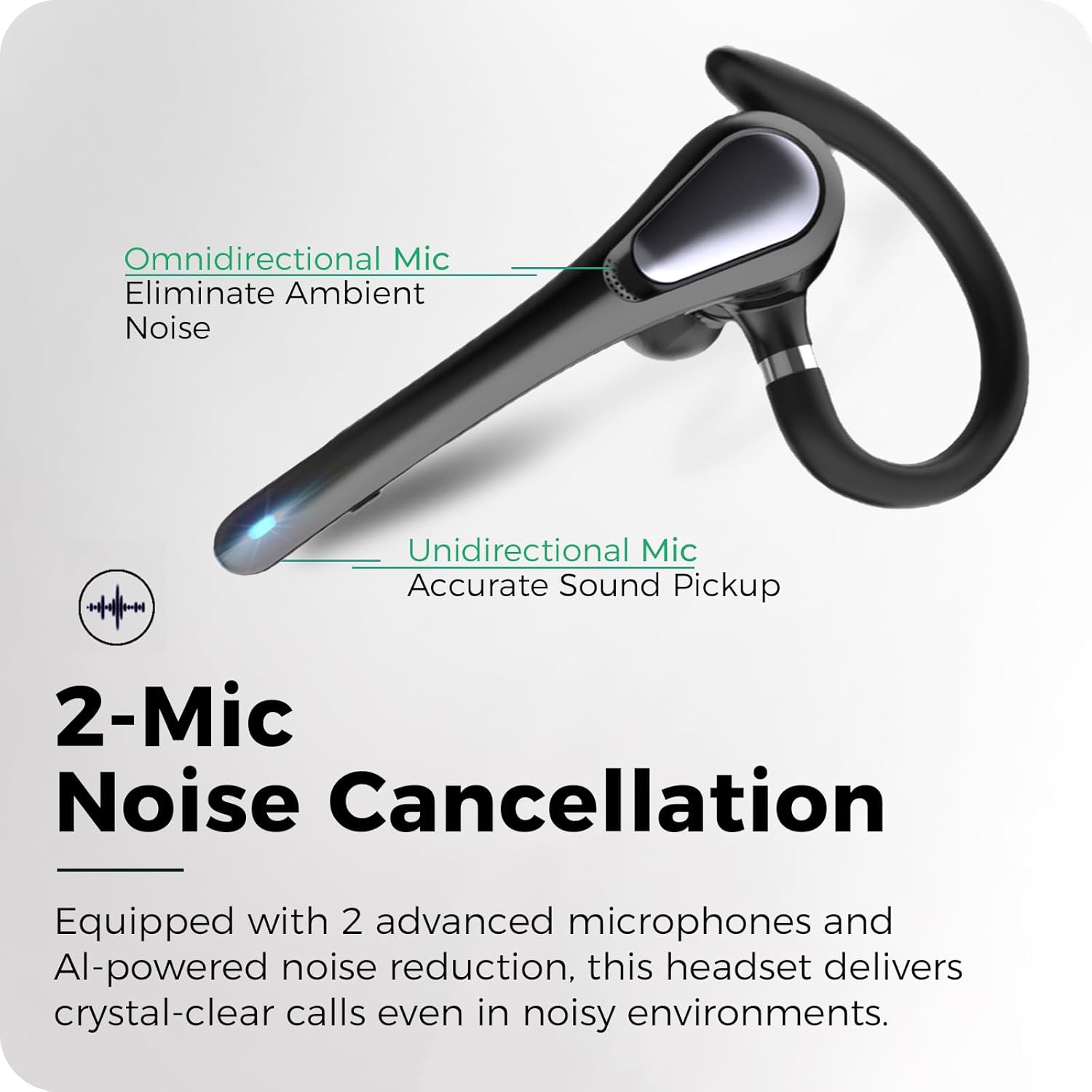 Bluetooth Headset, V6.0 Wireless Bluetooth Earpiece with 400mAh Charging Case 72 Hours Talking Time Built-in Microphone for iOS Android Cell Phone, Hand-Free Headphones for Trucker, Office - Image 6