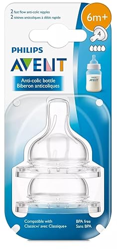 Philips Avent - Pezón anticólicos de flujo rápido para biberones anticólicos Avent para bebés de más de 6 meses (paquete de 4)