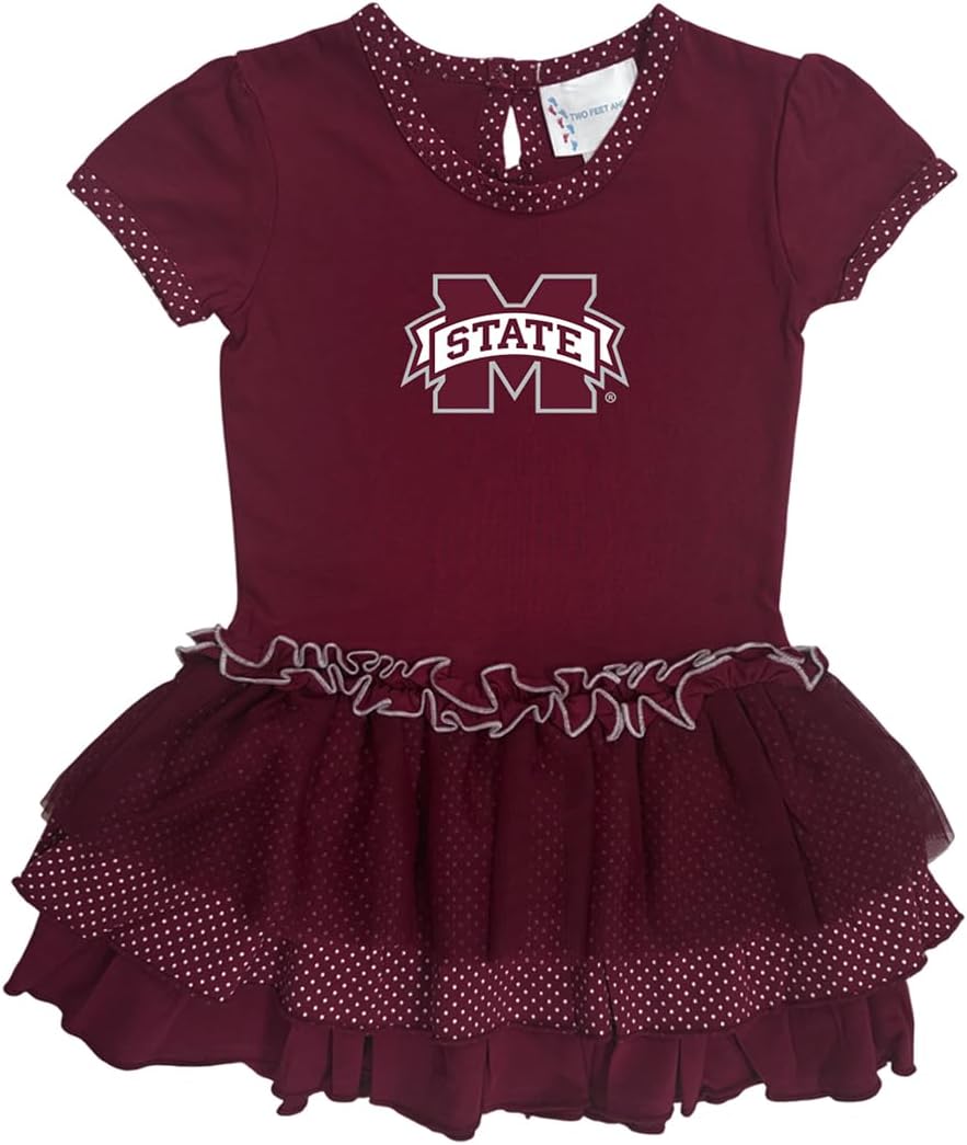 Two Feet Ahead Girls Toddler Polka Dot Tutu Bodysuit Dress College Sports Fan Apparel