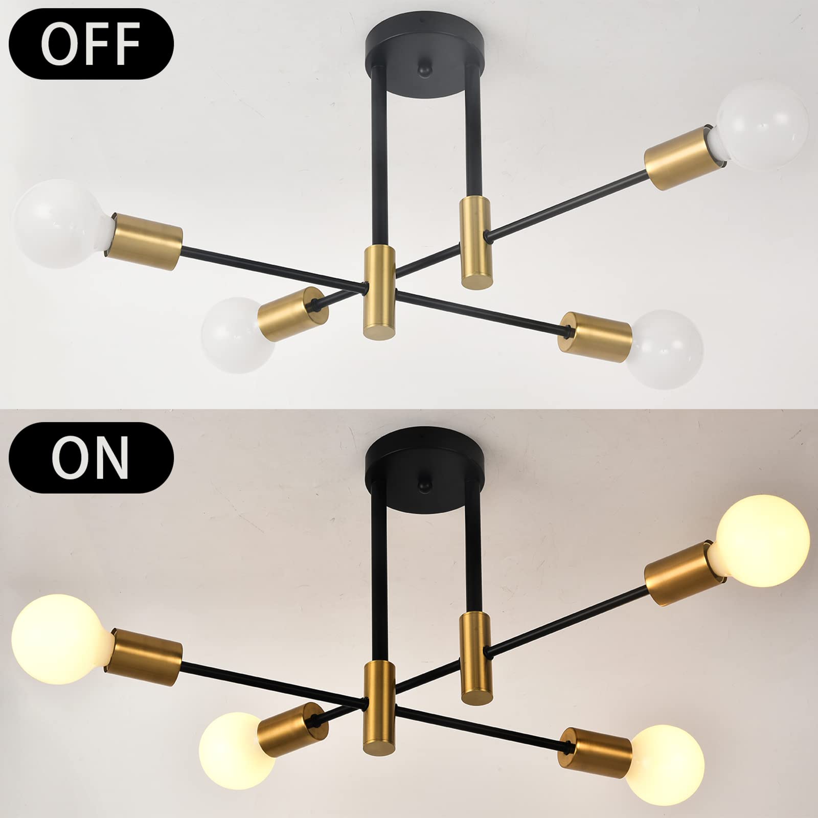 ZYDTRIP Deckenleuchte Vintage, Sputnik Kronleuchter Industrial Modern Hängelampe für Wohnzimmer Esszimmer Flur Restaurant Hotel, 4 Flammig Gold E27