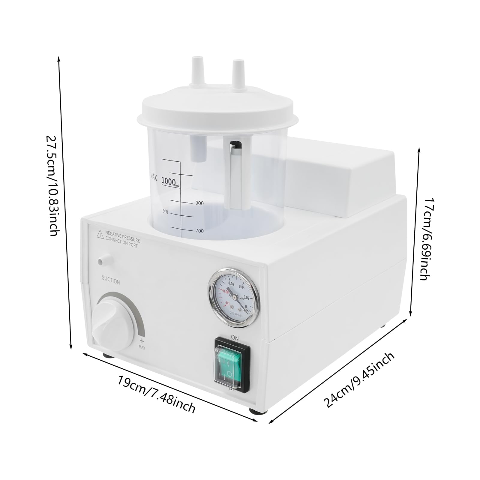 Elektryczne urządzenie do odsysania 1000 ml, przenośny odkurzacz do wydzieliny śluzowej z pompą próżniową, do domu, pielęgnacji kliniki, weterynarza, cichy aparat ssący z pojemnikiem na ścinki