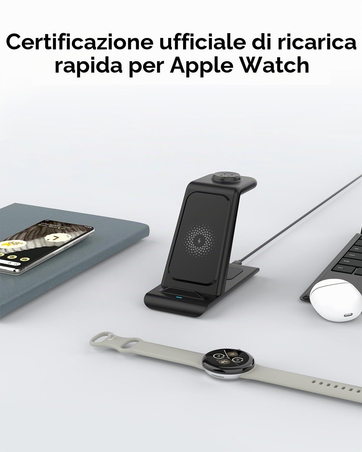 SPGUARD Caricatore Wireless per Google Pixel Watch 3/2, Supporto di Ricarica 3in1 con Google Pixel 8/8a/7/7a/Fold/7, Stazione di Ricarica Wireless per Pixel Buds Pro(Non applicabile a Pixel Watch 1)