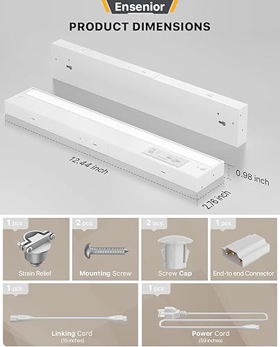 Miniatura 6 de Ensenior Iluminación LED de 32 pulgadas para debajo del gabinete, instalación cableada o enchufable, 5CCT seleccionable por color,