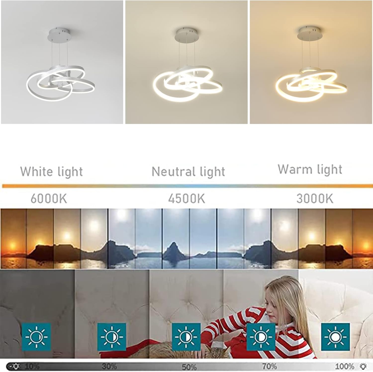 Modern LED Pendant Ceiling Light,LED Chandelier Lighting Fixture Dimmable LED Pendant Light for Dining Room,3 Ring Modern LED Chandelier Dimmable Entryway Kitchen Island Hanging Lamp (Silver)