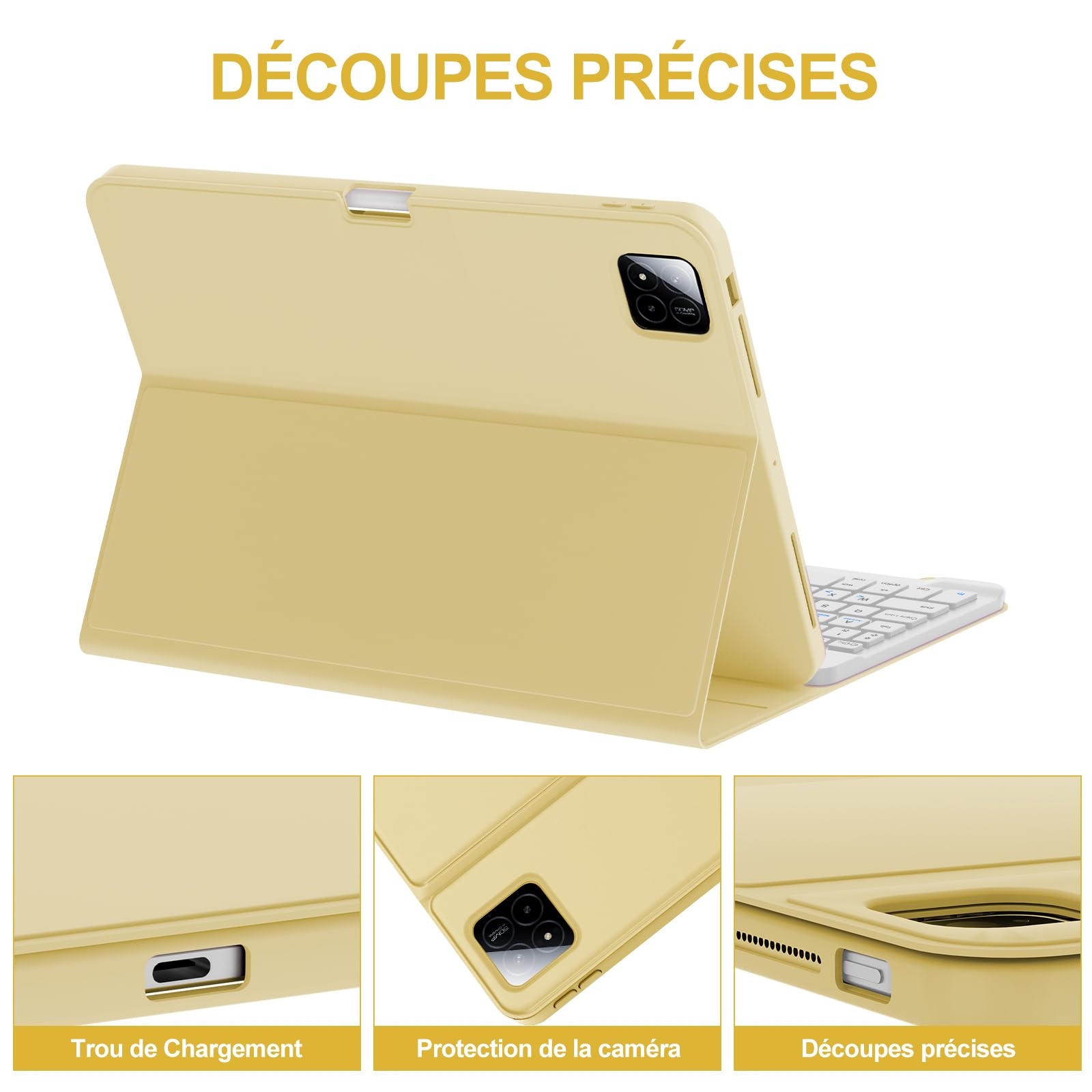 JADEMALL Clavier pour Xiaomi Pad 7/7 Pro/Xiaomi Pad 8/8 Pro 11.2" 2025, AZERTY Français Clavier Bluetooth avec Fente pour Stylo, Jaune