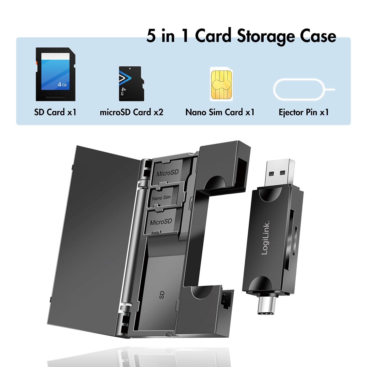 Czytnik kart USB 3.2 (Gen1) do kart SD i microSD, z pamięcią kart, USB-A i USB-C
