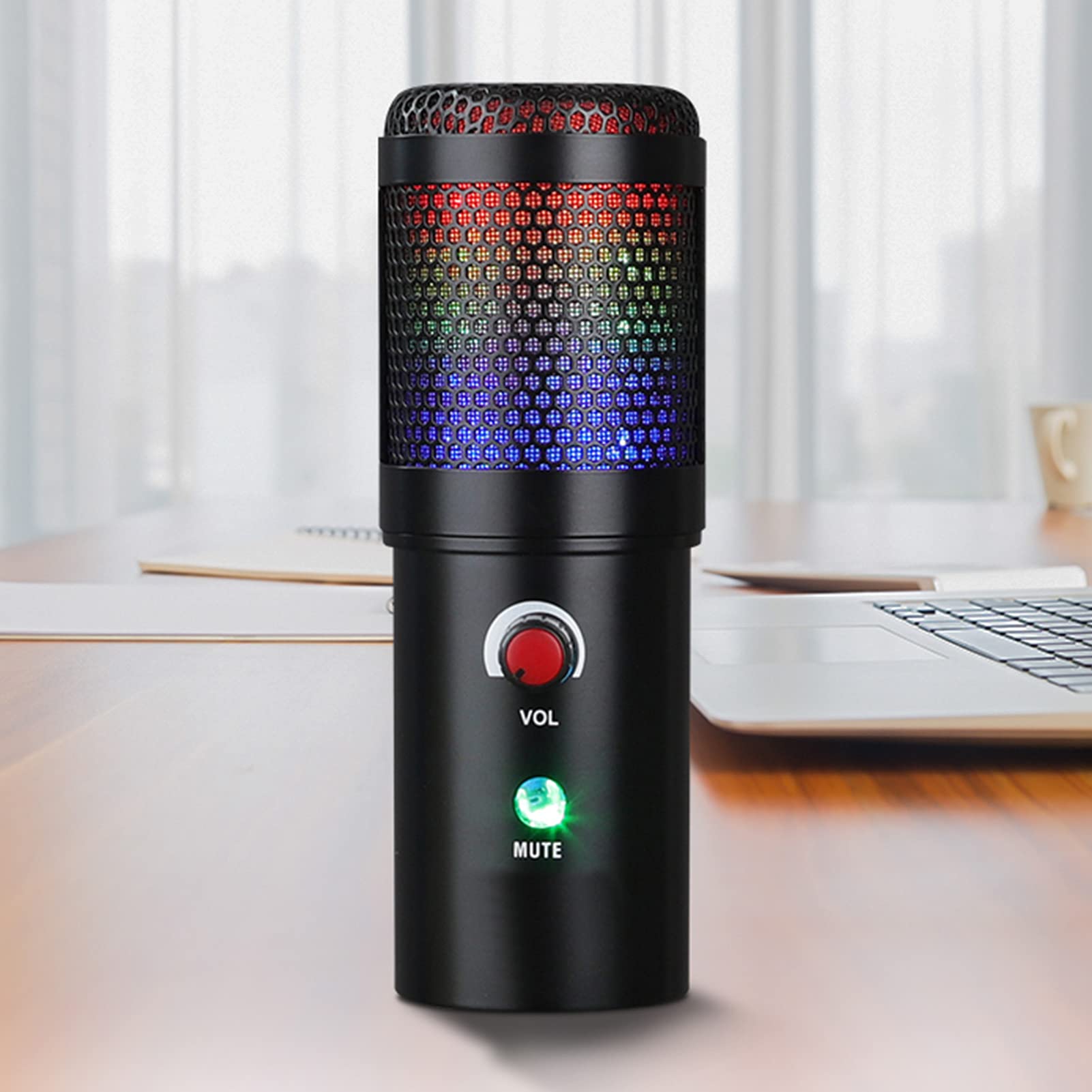 Microphone USB avec lumière de Remplissage RVB, kit de Micro cardioïde à condensateur, Ensemble de Microphone de Podcast pour Ordinateur OneKey Mute pour l'enregistrement de Chant