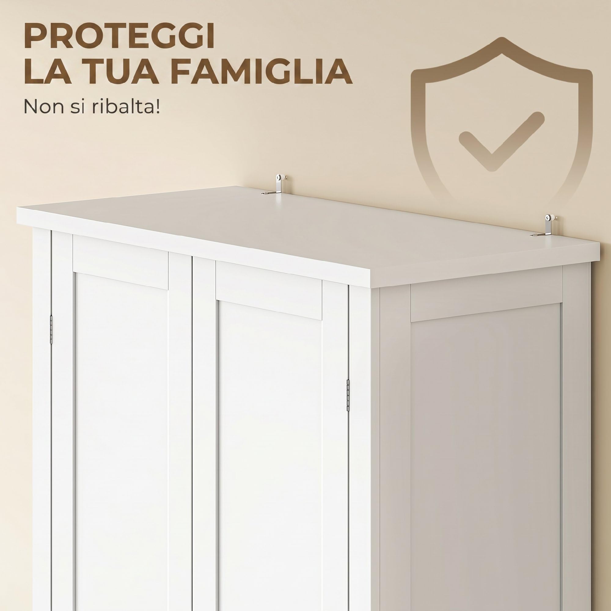 HOMCOM Credenza Cucina Alta 180cm, Mobile Dispensa con Ruote, Doppie Ante, 6 Ripiani, 14 Scomparti Portaspezie sulla Porta, Ripiani Regolabili, Mobile Cucina per Sala da Pranzo Soggiorno, Bianco