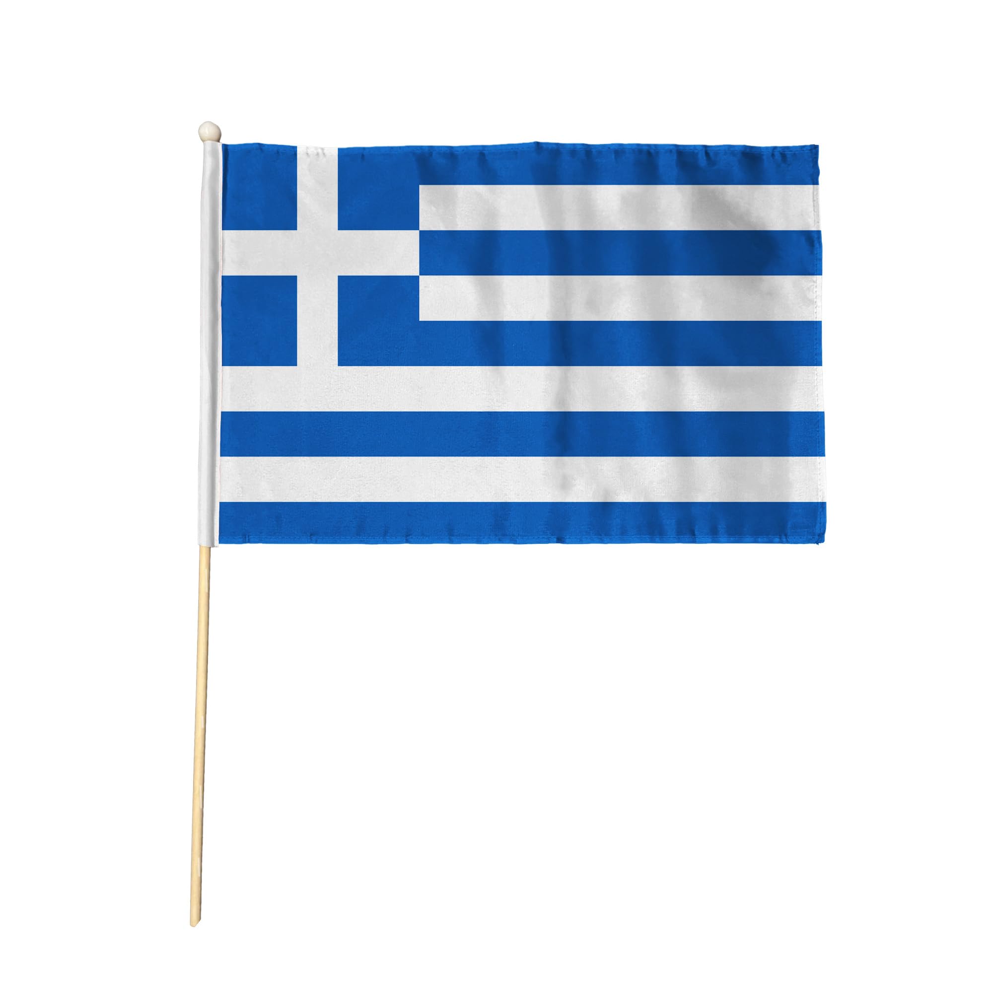 Flagtex Greece Pack of 12 Hand Waving Flag (9x6 Inch) - Premium Wooden Stick Hand Flag 9x6 Inch Natural Wood Pole European Blue White Stripes Cross Flag Events Parades Celebrations — image 1