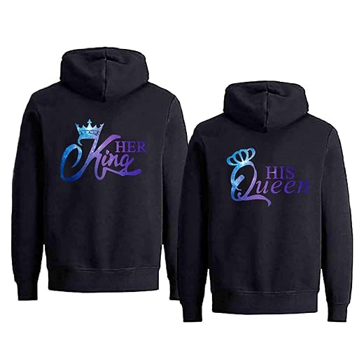 King Queen Hoodie Couple Pullover Sweatshirt His &Her Hoodie Cotton 1 PC (SKY-ZI-BLACK-KING, X-Large)