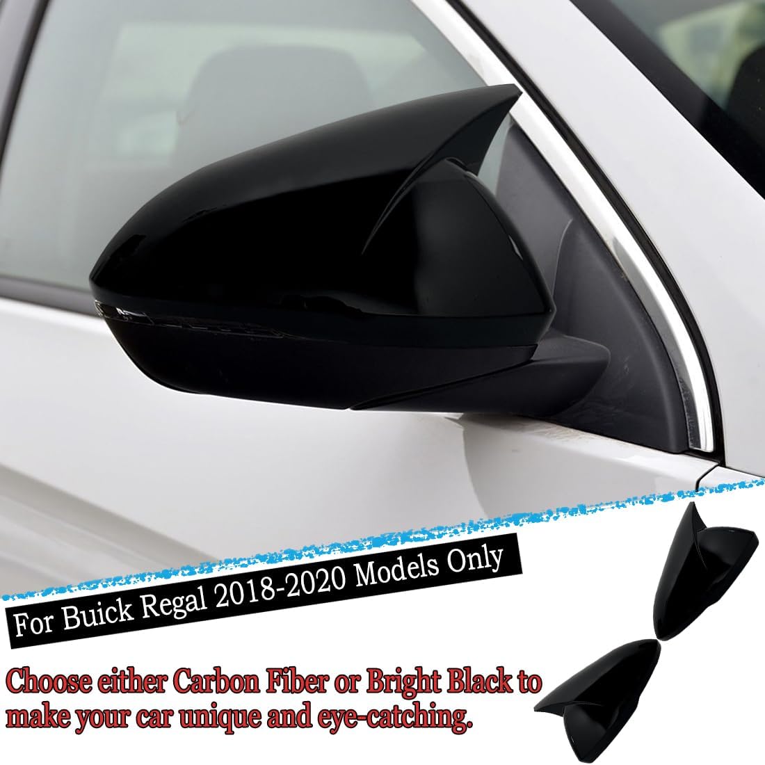 Rear View Mirror Cover, for Buick Regal 2017 2018 2019 2020 - Bright Black Turn Signal Housing Cover，Horned Mirror Cover Sets Accessories