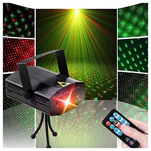 LED Disco DJ Party Laser Lights, Sibaok Mini Auto Flash 7 RG Color Stage Strobe Lights Sound Activated for Parties Room Show Birthday Party Wedding Dance Lighting with Remote Control, Black