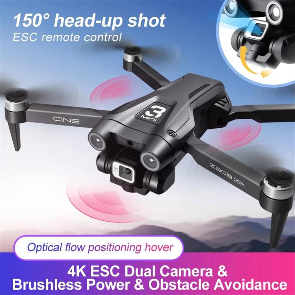 Grey,Triple battery,z908 pro max drone 4k profesjonalny hd podwójna kamera dron bezszczotkowy silnik 5g wifi fpv rc quadcopter helikopter