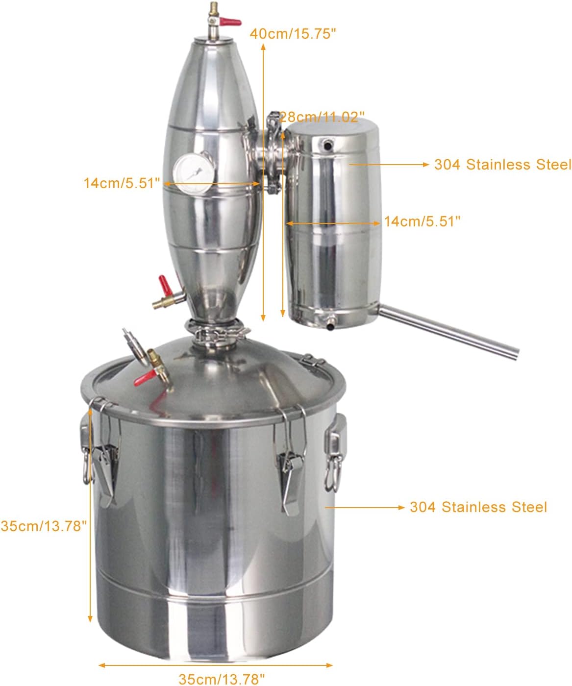 YUEWO Still 30L 7.9 Gal Water Alcohol Distiller 304 Stainless Steel Wine Making Kit Home Brew with Thermometer for Liquor/Whiskey/Brandy/Essential Oil