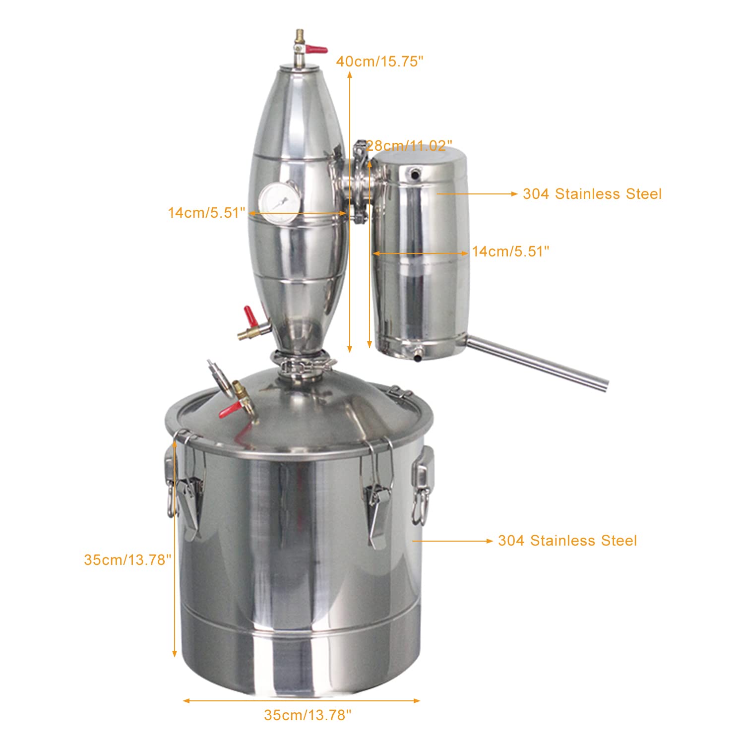 Destilador de Alcohol de Agua 30L 7.9 Gal Kit de Elaboración de Vino Kit de Preparación Casera Acero Inoxidable 304 con Termómetro para Licor/Whisky/Brandy/Aceite Esencial