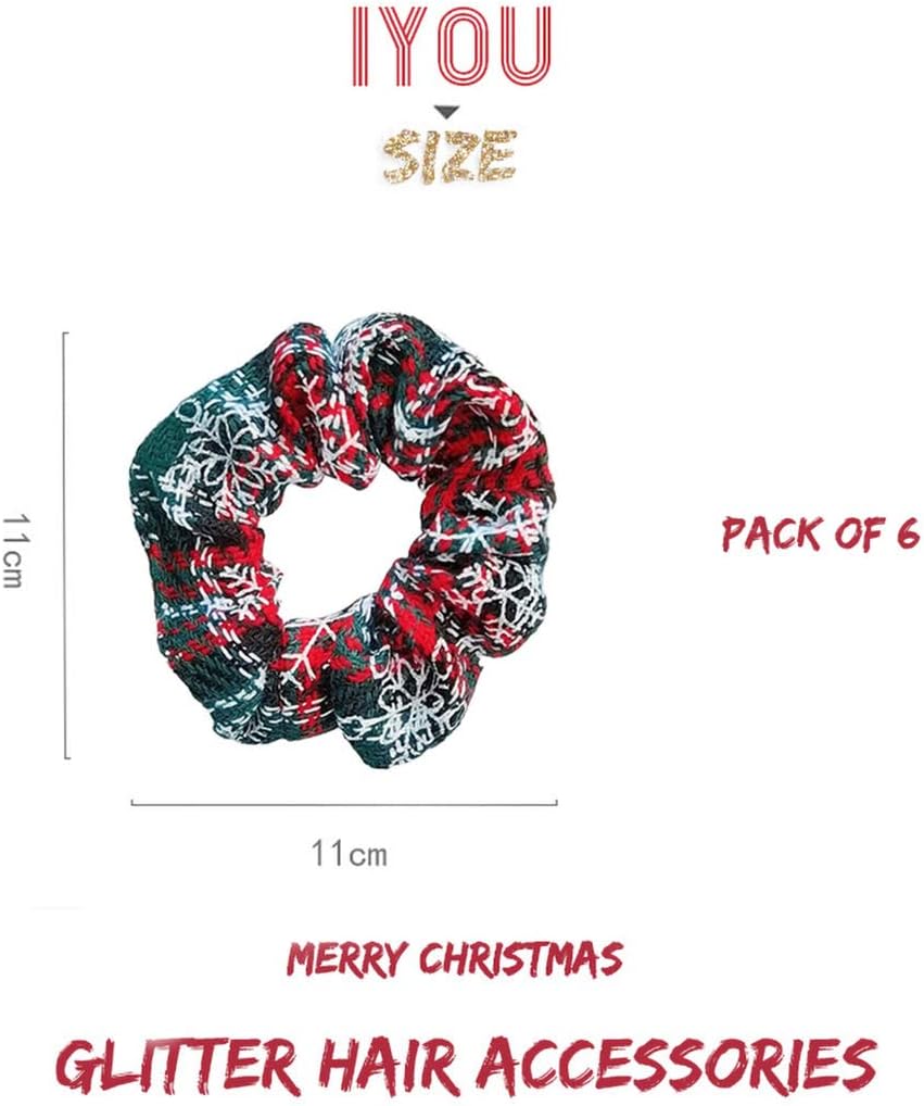 IYOU Christmas Hair Scrunchies Elastic Ponytail Holder Bands Red Christmas Hair Accessories for Women and Girls (pack of 6) - Image 5