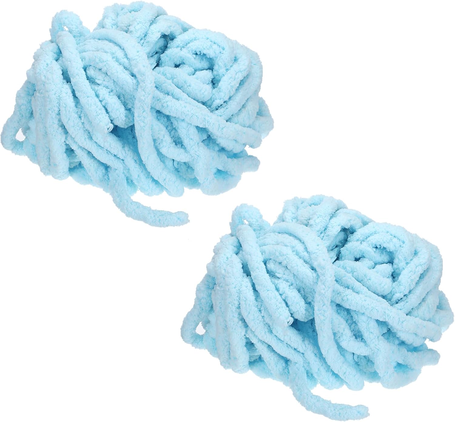 MECCANIXITY 2pcs Polyester Chunky Yarn Bulky Thick Fluffy Yarn for Crochet Soft Chenille Blanket for Hand Knitting Crocheting DIY (Light Blue, 30 Yards/27m)