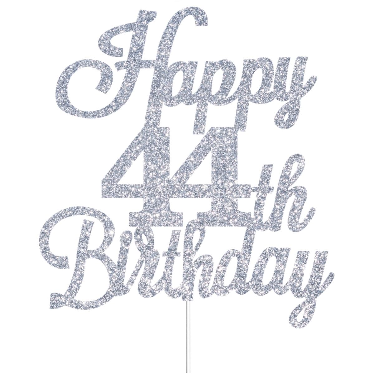 Happy 44th Birthday Cake Toppers Silver Glitter, Cheers to 44 Years Old Bday Decoration 44th Anniversary Cake Topper, Forty-four Theme Cake