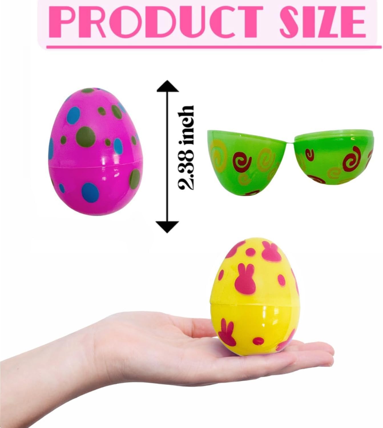 GiftExpress Pattern Color Easter Eggs - 50 Piece Assorted Bulk 2.3" x 1.75" Plastic Eggs w/ Hinge - Adult & Kid Party Toys for Gift Baskets or Egg Hunt Decor