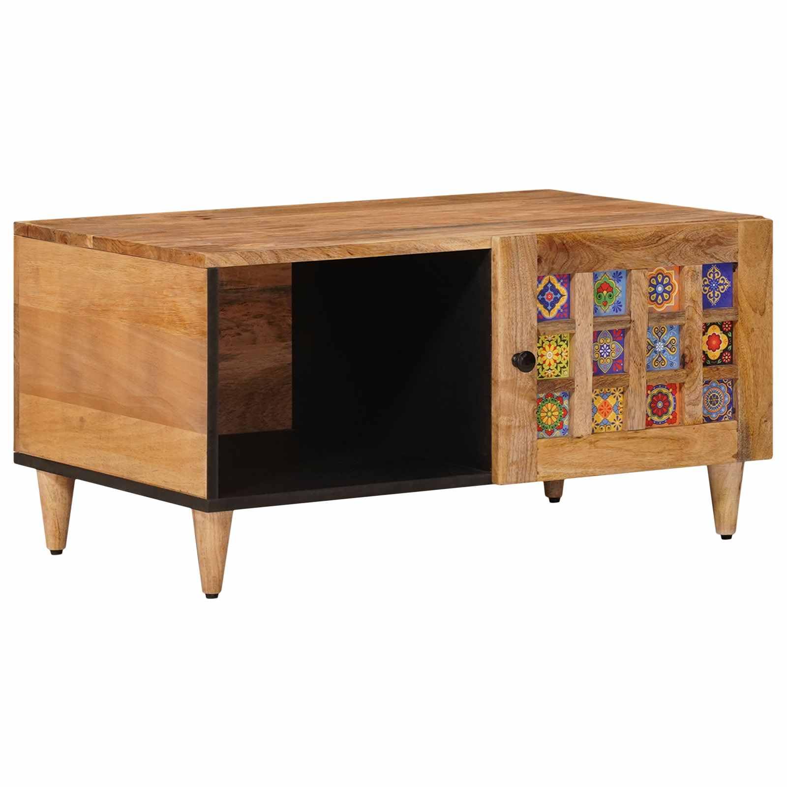 Table basse en bois massif de mangue rectangulaire avec étagère salon