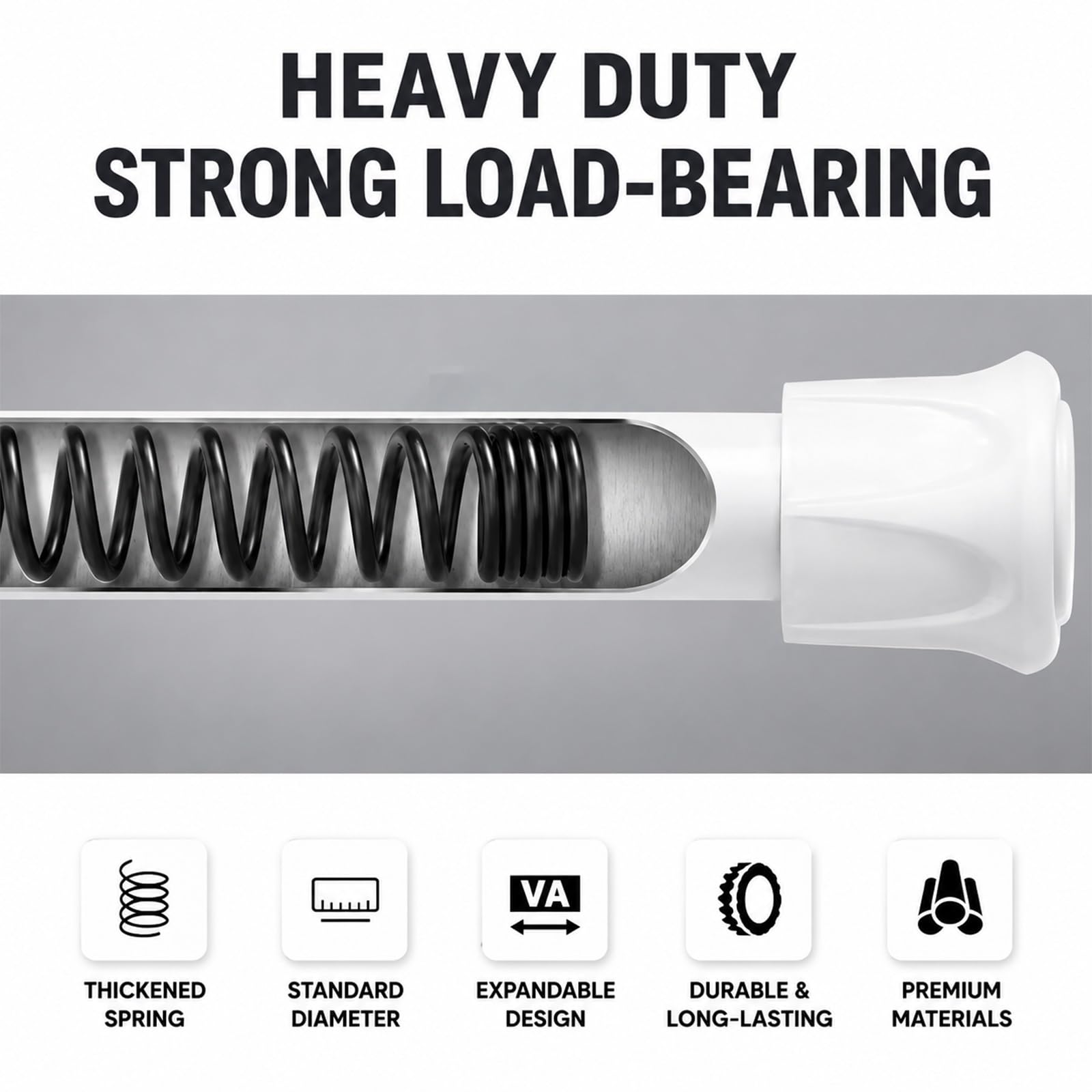 Barra Ducha Extensible de Alta Resistencia, Ajustable de 40 a 290 cm | Barra Cortina Ducha Extensible Blanca con Resorte. No Requiere Taladro Para Puertas, Armarios(130-250cm/51-99in)