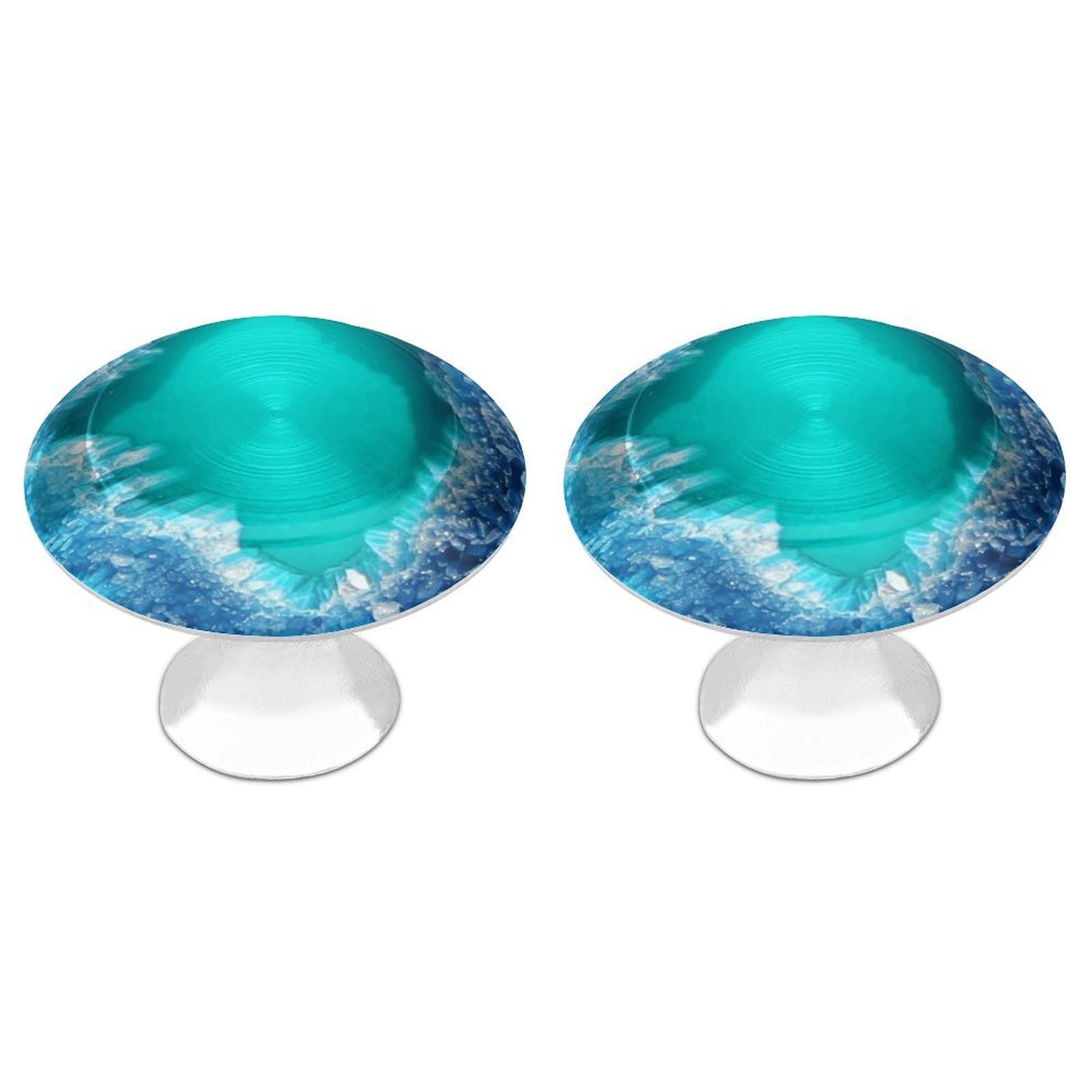 FekiLoot Bright Aqua Blue Turquoise Cabinet Knobs 2 Pack Stainless Steel Round Dresser Drawer Knobs Kitchen Drawer Hardware Dresser Knob Closet Door Pulls Cabinet Handles for Cupboard Drawer Pulls