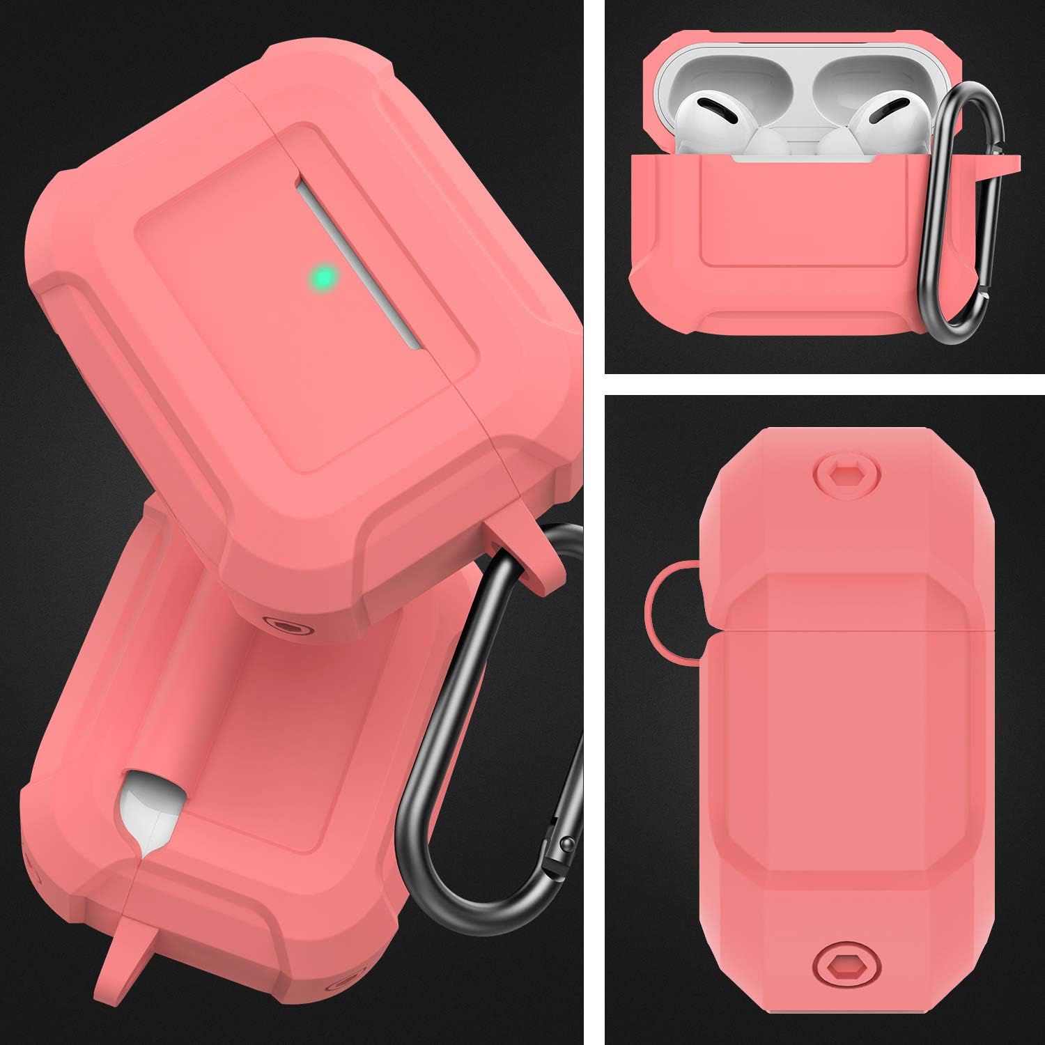 SATLITOG Silicone Case Designed for AirPods Pro Case, Full-Body Protective Silicone Cover with Carabiner for Apple AirPods Pro - Coral