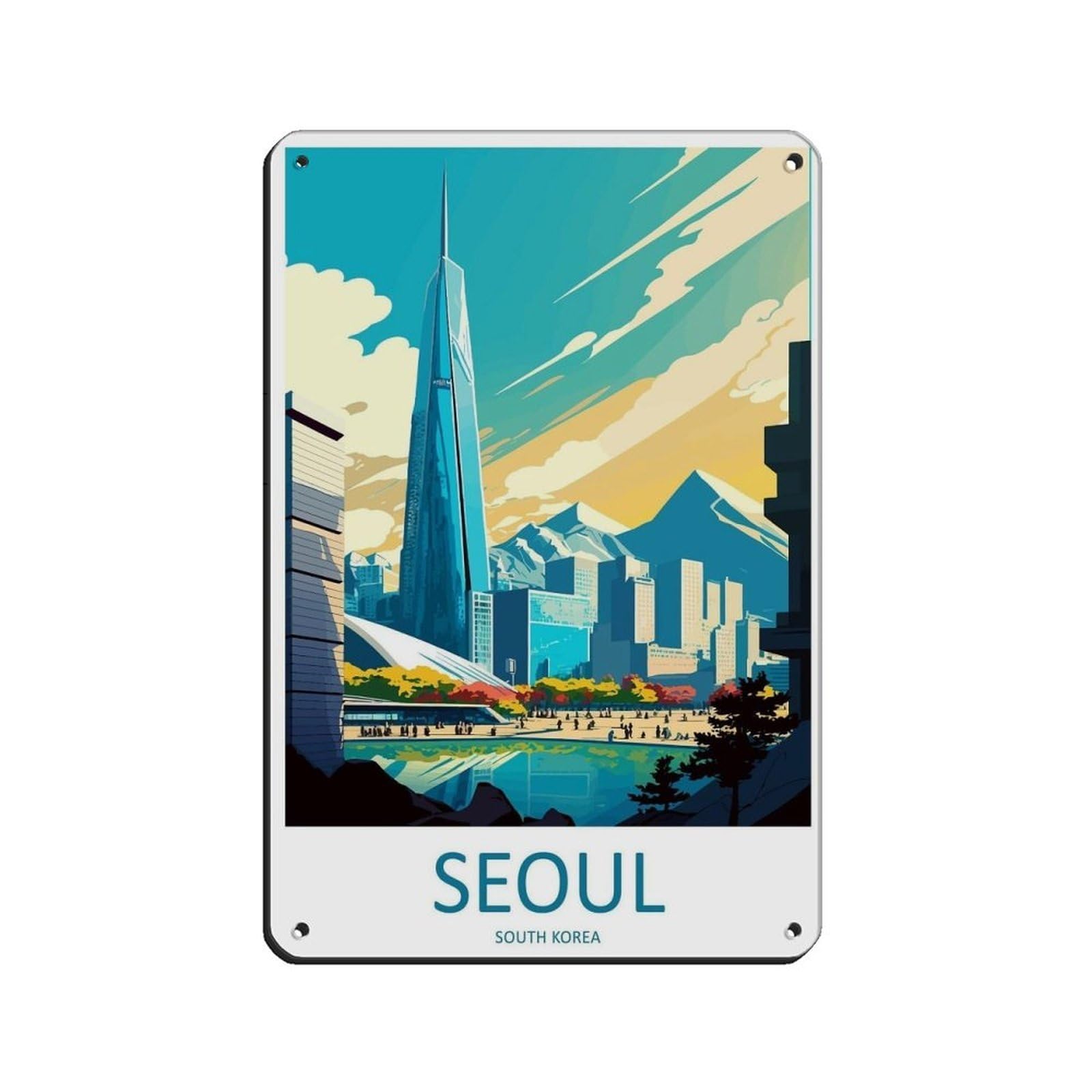 Seoul Travel Art Seoul Décor Retro Poster Metal Tin Sign Chic Art Retro Iron Painting Bar People Cave Cafe Family Garage Poster Wall Decoration 8x12inch(20x30cm)