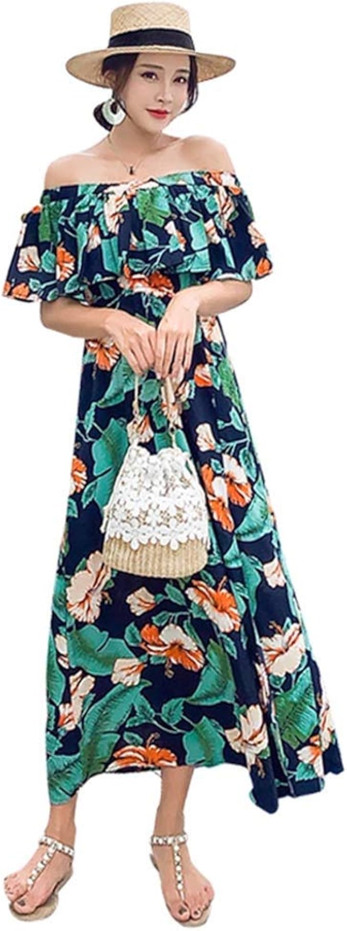 Amazon Kzzkooリゾートワンピース 沖縄 大人可愛い 夏ワンピース スリット入り リゾート ワンピース オフショルダー 夏ワンピ きれいめ 大人可愛い フリル 花柄ワンピース ハワイ 結婚式 リゾートワンピ パーティードレス お呼ばれ Wzl7 イブニングドレス 通販