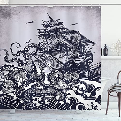 61OnQXiBTIL Ambesonne Nautical Shower Curtain, Coastal Nature Theme Kraken...