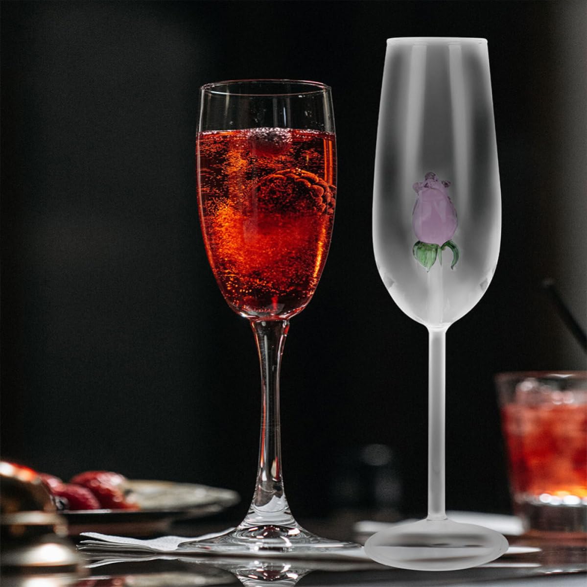 IMIKEYA 2 Stück Dekorative Glas Weingläser mit Rosenmotiv Eleganter Cocktailbecher aus Glas Einfaches Design für Hochzeitsfeier und Partygebrauch