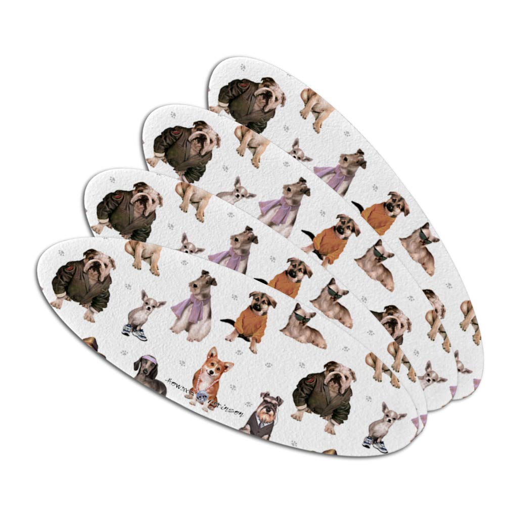 Cool Dogs in Outfits Paw Print Pattern Double-Sided Oval Nail File Emery Board Set 4 Pack
