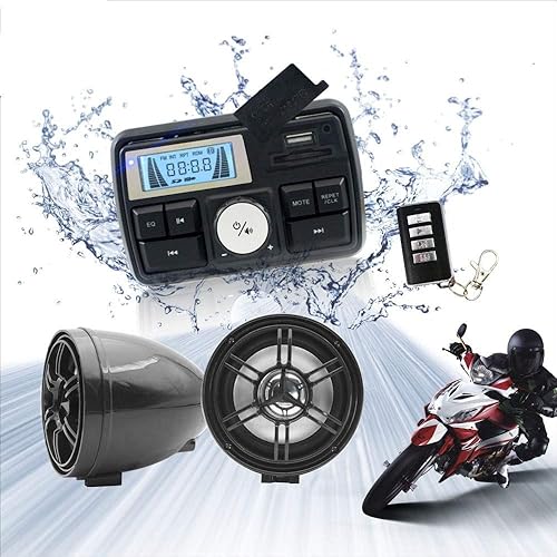 Radio de 12 V 3 pulgadas motocicleta ATV UTV carrito de golf impermeable antirrobo Bluetooth altavoz USB TF U disco FM Radio sistema estéreo (negro)