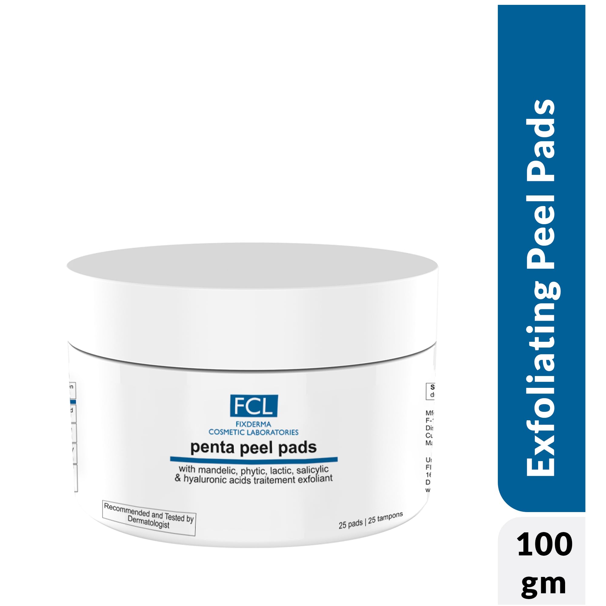 FIXDERMA Tampons pelables FCL Penta | Exfoliant | Élimine les cellules mortes | Réduit les rides et ridules | Tampons exfoliants doux et sûrs | Améliore la texture de la peau | 25 tampons