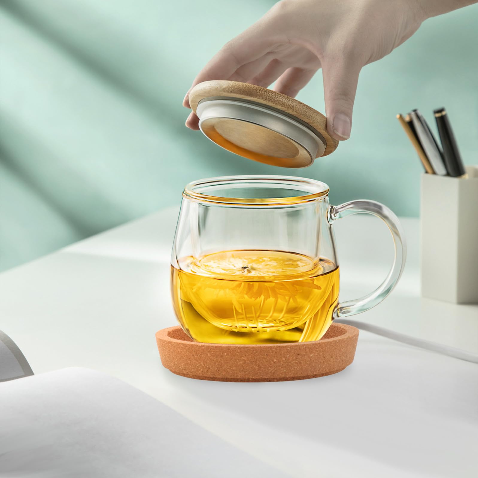 TOPBATHY 15stücke Teiliges Holzuntersetzer Für Und Gläser Runde Korkmatten Und Abwaschbar Für Küche Und Zuhause Schützt Oberflächen Vor Wasserflecken Und Tropfen