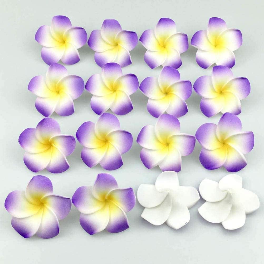 ALEVAN 2.4 inch Artificial Plumier Rubric Hawaiian Flower Petals Hair Hat Wreath Floral Hawaiian Foam Frangipani Flowers for DIY Home Beach Wedding Party Decoration (Purple, 36)