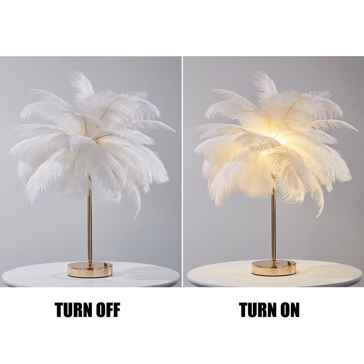Kreative Tischleuchte aus Straußenfedern, luxuriöse und elegante Nachttischlampe mit Federschirm, Nachtlicht, Tischbeleuchtung für Wohnzimmer, Schlafzimmer, Heimtextilien